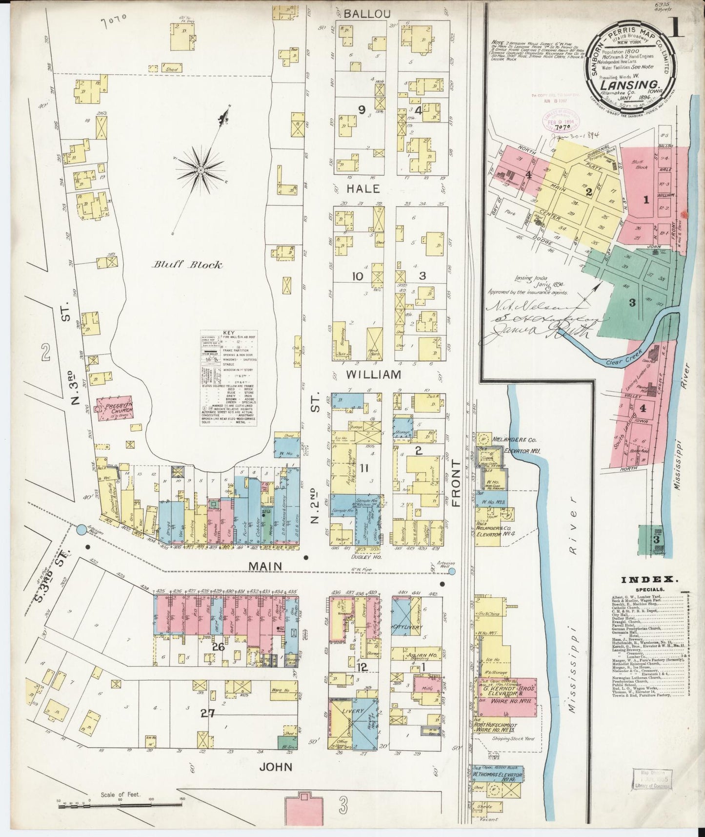 Sanborn Fire Insurance Map from Lansing, Allamakee County, Iowa (1894), Sheet #0001 - Historic Sanborn Fire Insurance Map Print, vintage old map wall art