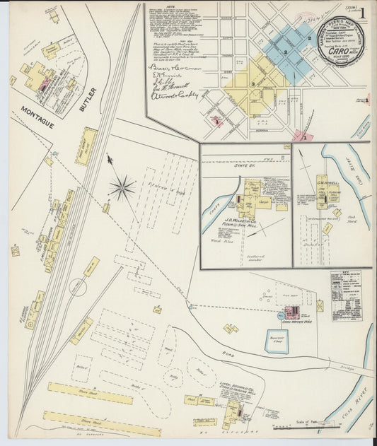 Sanborn Fire Insurance Map from Caro, Tuscola County, Michigan (1890), Sheet #0001 - Historic Sanborn Fire Insurance Map Print, vintage old map wall art, antique decor, genealogy gift, Michigan Michigan map