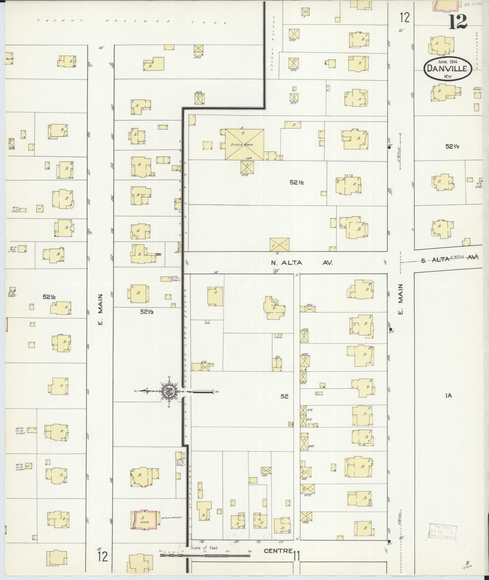 Sanborn Fire Insurance Map from Danville, Boyle County, Kentucky (1914), Sheet #0012 - Complete Map Set gallery image, historic Sanborn map, vintage wall art, Kentucky Kentucky