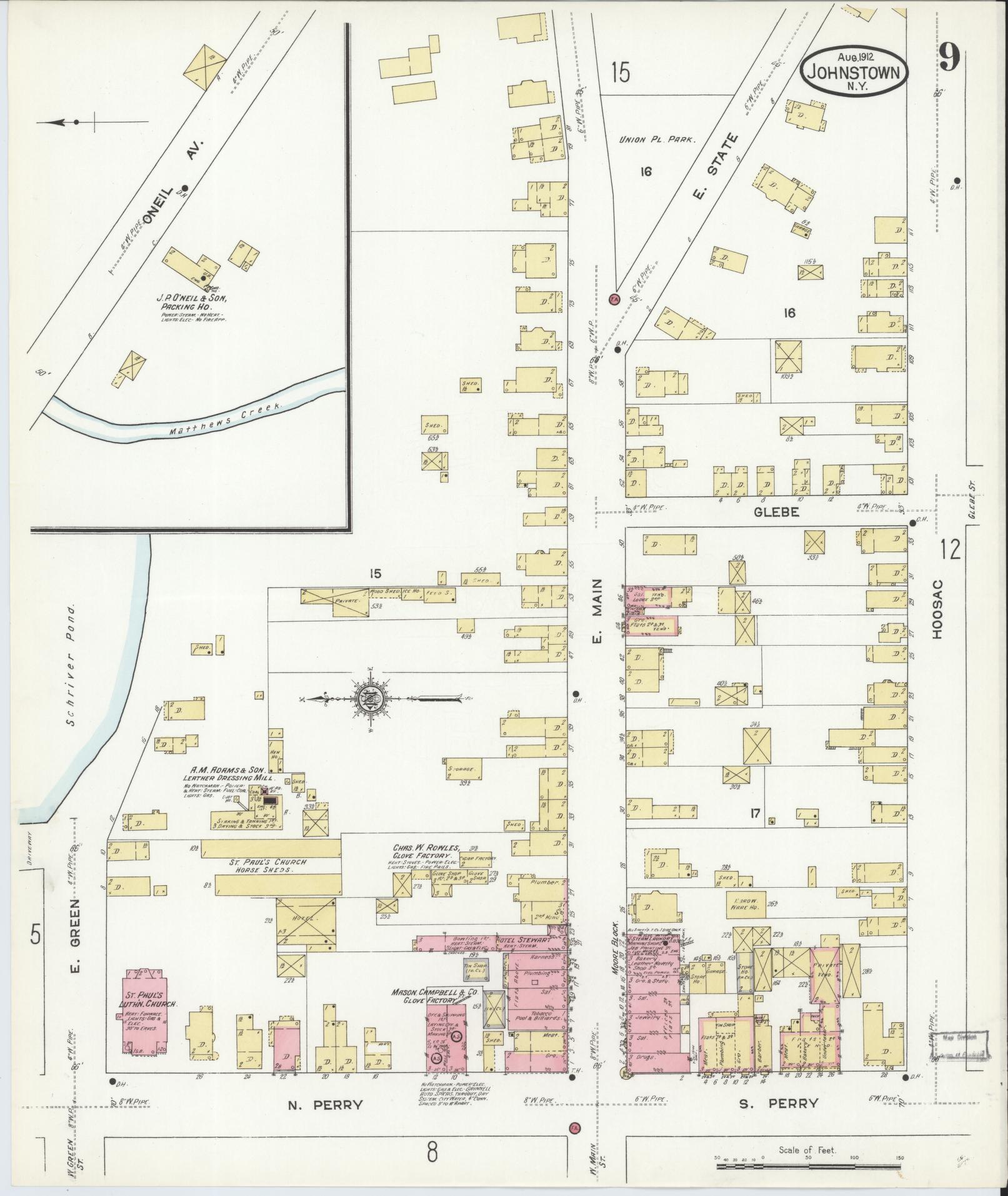 Sanborn Fire Insurance Map from Johnstown, Fulton County, New York (1912), Sheet #0009 - Complete Map Set gallery image, historic Sanborn map, vintage wall art, New York New York