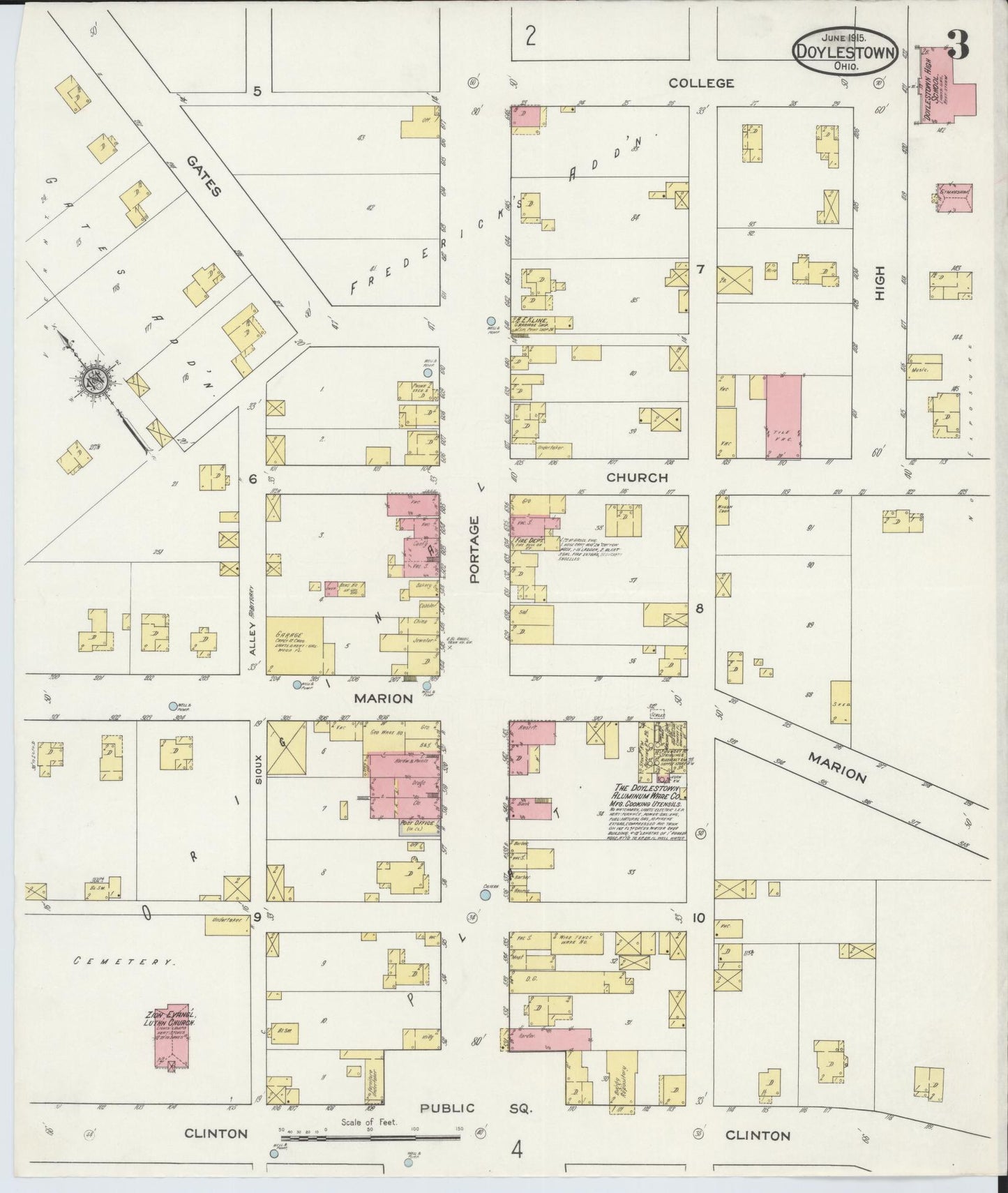 Sanborn Fire Insurance Map from Doylestown, Wayne County, Ohio (1915), Sheet #0003 - Complete Map Set gallery image, historic Sanborn map, vintage wall art, Ohio Ohio