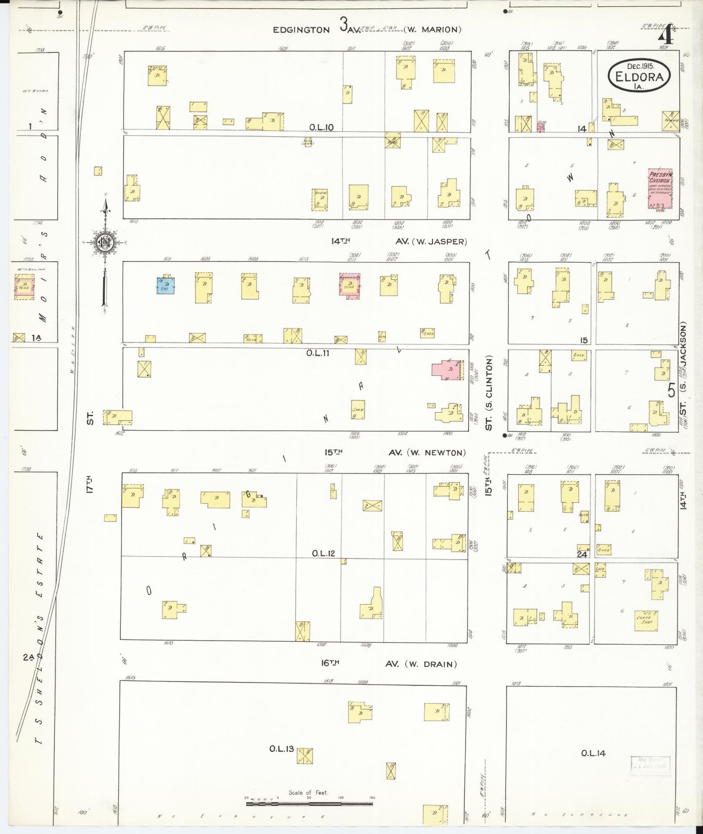Sanborn Fire Insurance Map from Eldora, Hardin County, Iowa (1915), Sheet #0004 - Historic Sanborn Fire Insurance Map Print, vintage old map wall art