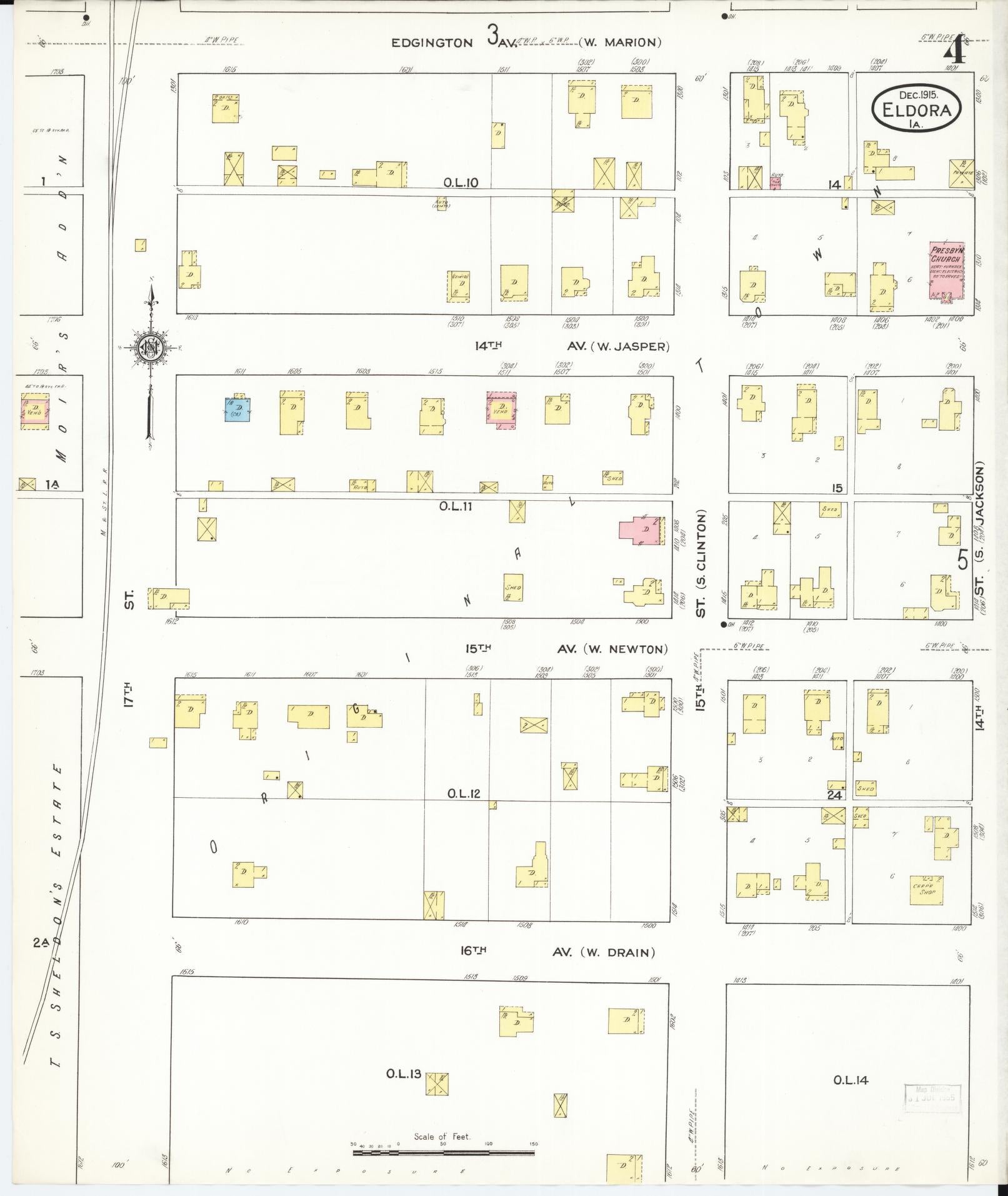Sanborn Fire Insurance Map from Eldora, Hardin County, Iowa (1915), Sheet #0004 - Historic Sanborn Fire Insurance Map Print, vintage old map wall art