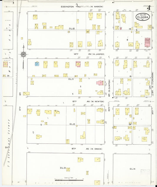 Sanborn Fire Insurance Map from Eldora, Hardin County, Iowa (1915), Sheet #0004 - Historic Sanborn Fire Insurance Map Print, vintage old map wall art