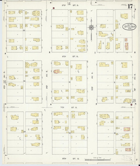 Sanborn Fire Insurance Map from Saint Cloud, Stearns, Benton, and Sherburne Counties, Minnesota (1913), Sheet #0017 - Historic Sanborn Fire Insurance Map Print, vintage old map wall art, antique decor, genealogy gift, Minnesota Minnesota map
