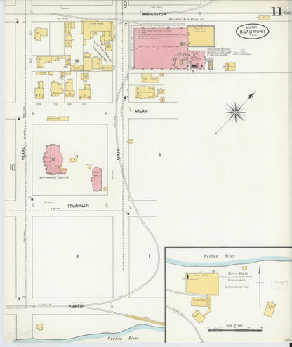 Sanborn Fire Insurance Map from Beaumont, Jefferson County, Texas (1904), Sheet #0011 - Historic Sanborn Fire Insurance Map Print, vintage old map wall art, antique decor, genealogy gift, Texas Texas map