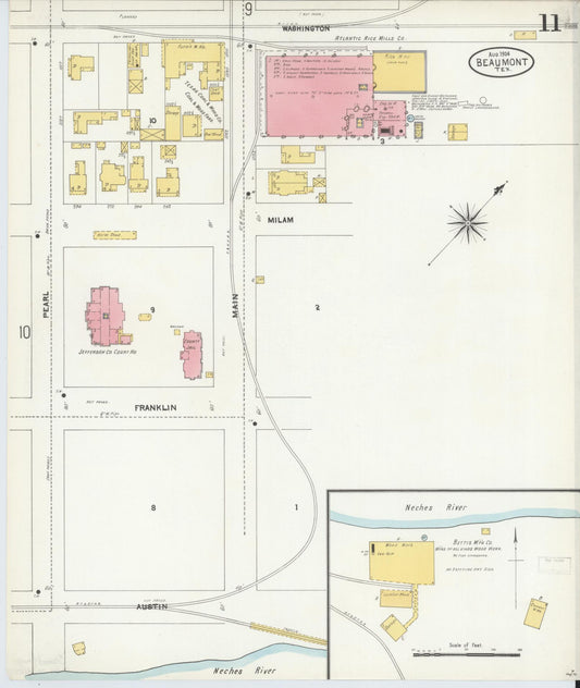 Sanborn Fire Insurance Map from Beaumont, Jefferson County, Texas (1904), Sheet #0011 - Historic Sanborn Fire Insurance Map Print, vintage old map wall art, antique decor, genealogy gift, Texas Texas map
