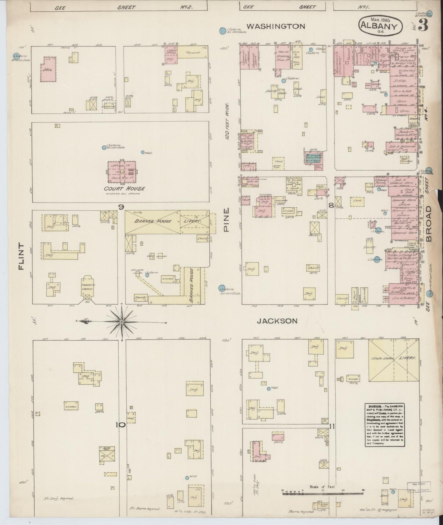Sanborn Fire Insurance Map from Albany, Dougherty County, Georgia (1885), Sheet #0003 - Historic Sanborn Fire Insurance Map Print, vintage old map wall art, antique decor, genealogy gift, Georgia Georgia map