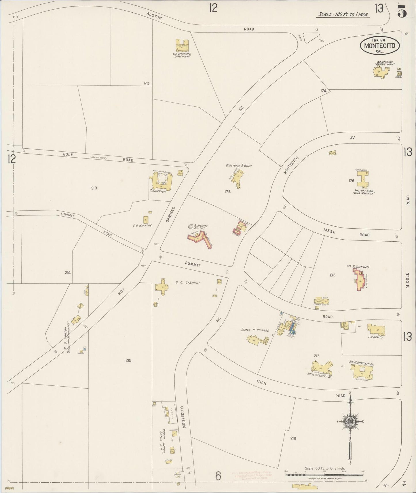 Sanborn Fire Insurance Map from Montecito, Santa Barbara County, California (1918), Sheet #0005 - Complete Map Set gallery image, historic Sanborn map, vintage wall art, California California