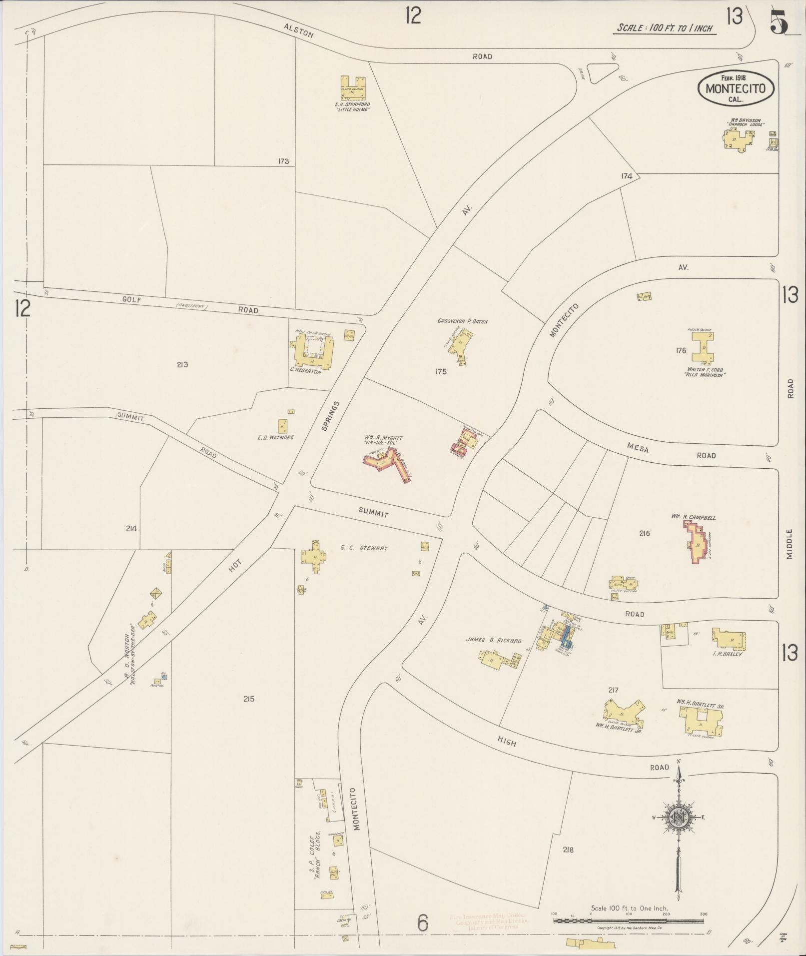 Sanborn Fire Insurance Map from Montecito, Santa Barbara County, California (1918), Sheet #0005 - Complete Map Set gallery image, historic Sanborn map, vintage wall art, California California