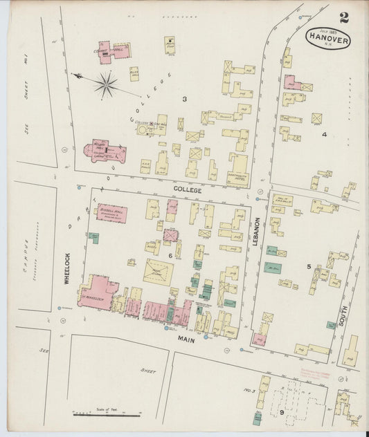 Sanborn Fire Insurance Map from Hanover, Grafton County, New Hampshire (1889), Sheet #0002 - Historic Sanborn Fire Insurance Map Print, vintage old map wall art, antique decor, genealogy gift, New Hampshire New Hampshire map