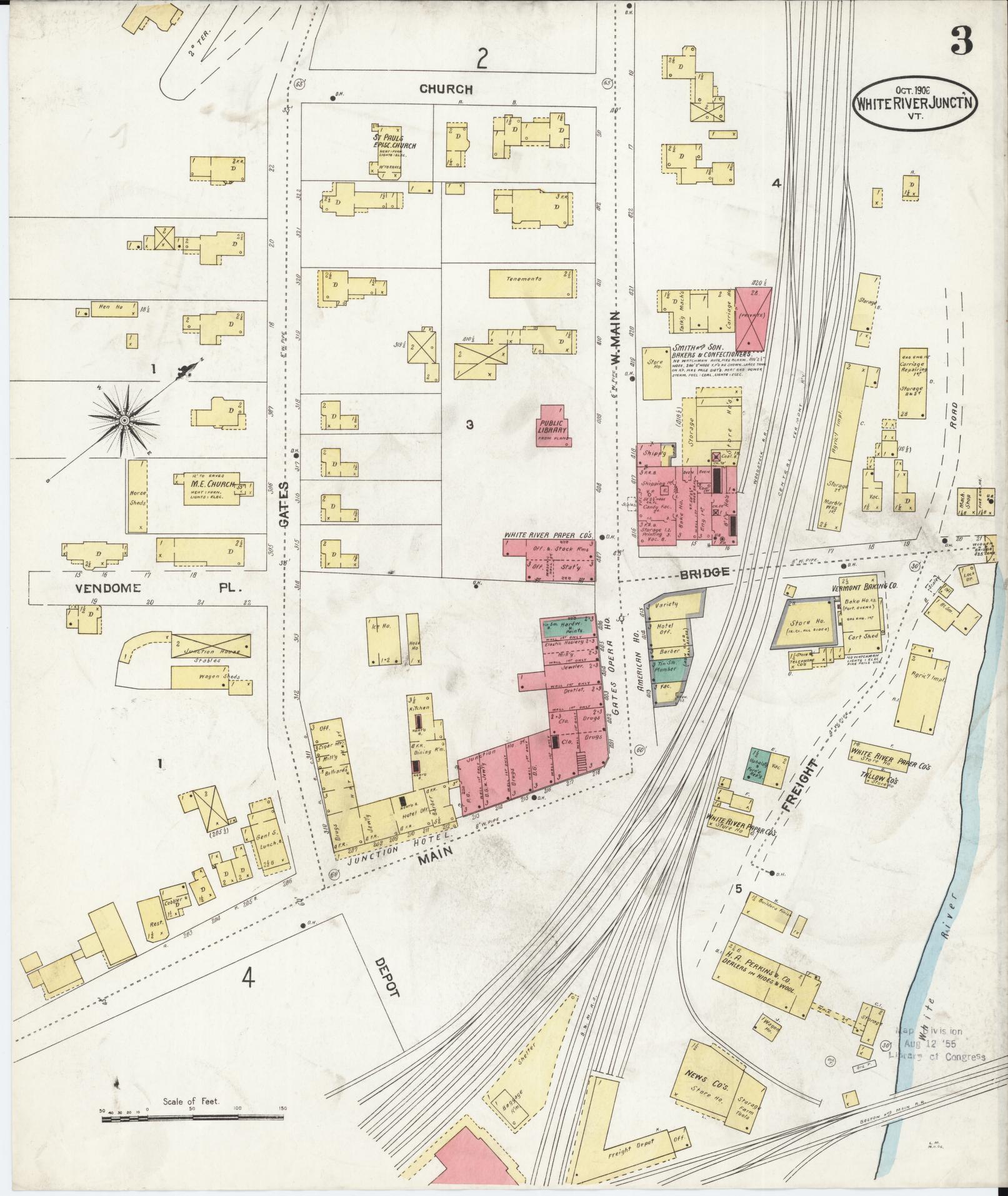 Sanborn Fire Insurance Map from White River Junction, Windsor County, Vermont (1906), Sheet #0003 - Complete Map Set gallery image, historic Sanborn map, vintage wall art, Vermont Vermont