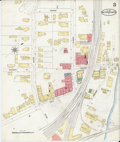 Sanborn Fire Insurance Map from White River Junction, Windsor County, Vermont (1906), Sheet #0003 - Complete Map Set gallery image, historic Sanborn map, vintage wall art, Vermont Vermont