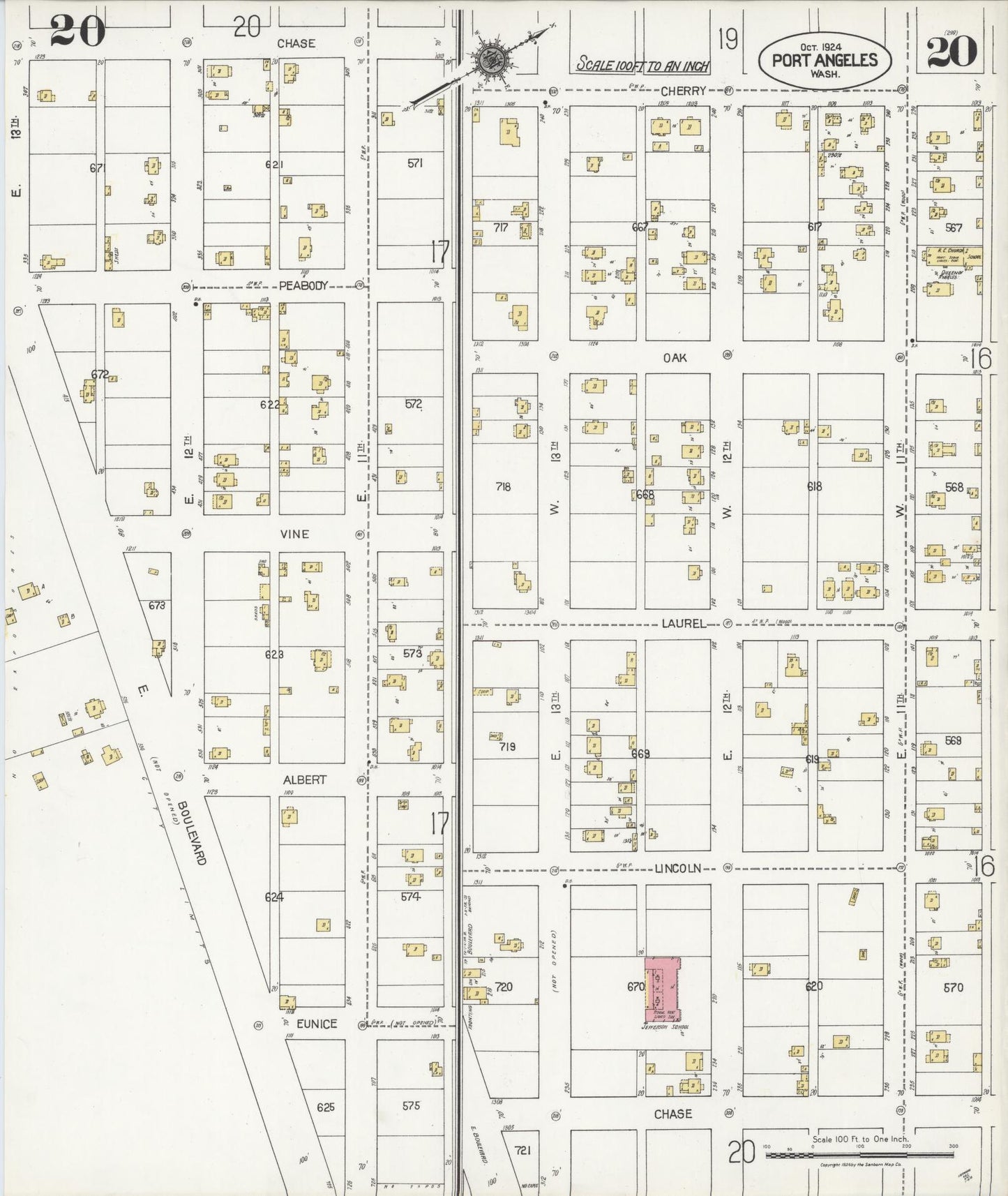 Sanborn Fire Insurance Map from Port Angeles, Clallam County, Washington (1924), Sheet #0020 - Complete Map Set gallery image, historic Sanborn map, vintage wall art, Washington Washington