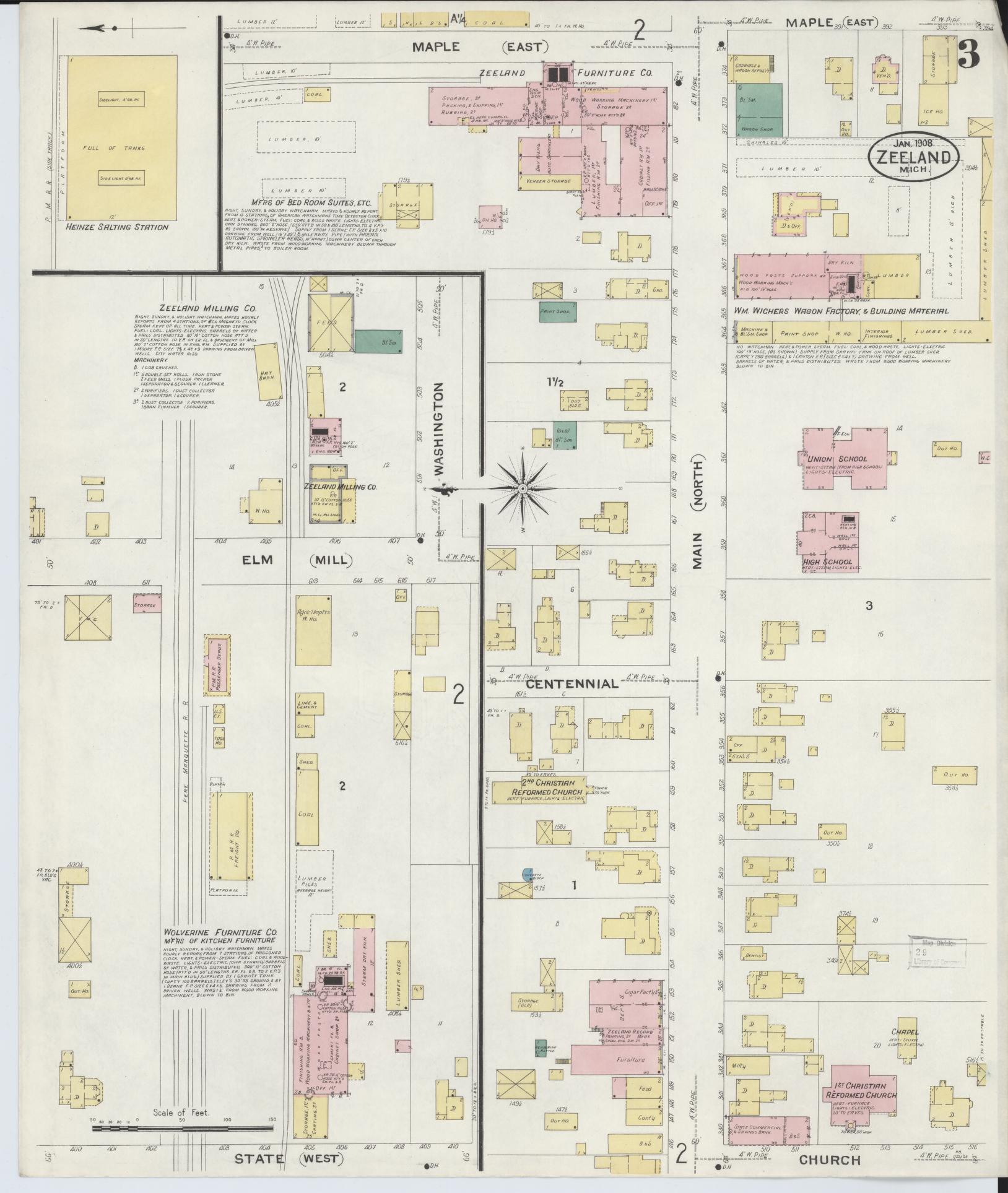 Sanborn Fire Insurance Map from Zeeland, Ottawa County, Michigan (1908), Sheet #0003 - Complete Map Set gallery image, historic Sanborn map, vintage wall art, Michigan Michigan