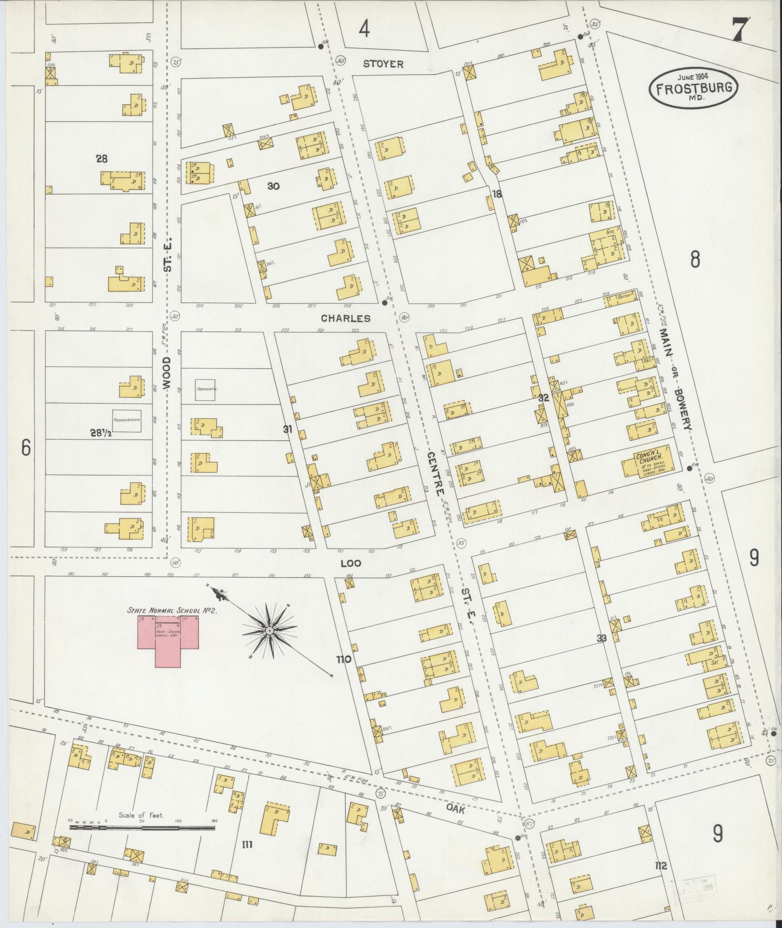 Sanborn Fire Insurance Map from Frostburg, Allegany County, Maryland (1904), Sheet #0007 - Historic Sanborn Fire Insurance Map Print, vintage old map wall art