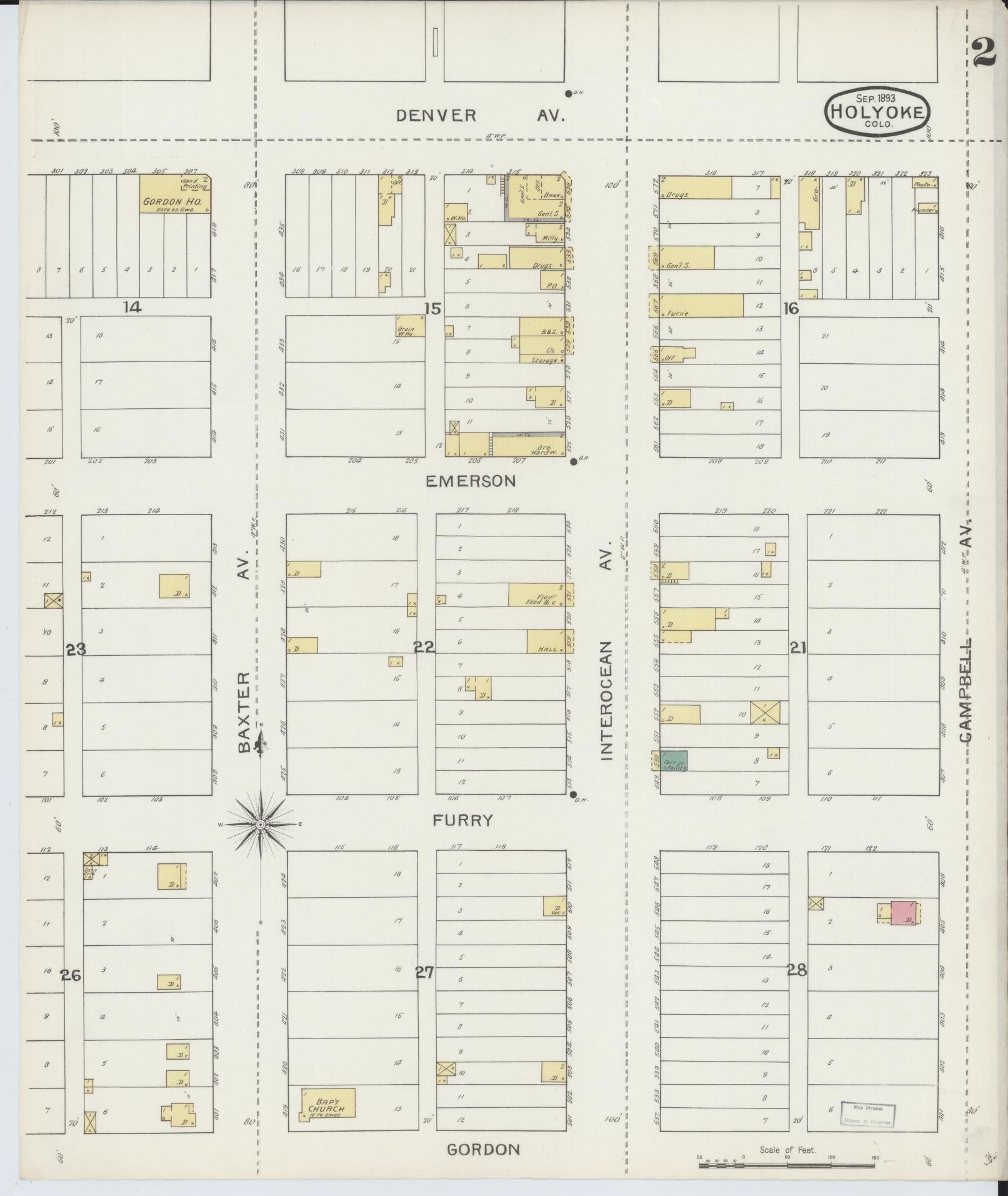 Sanborn Fire Insurance Map from Holyoke, Phillips County, Colorado (1893), Sheet #0002 - Complete Map Set gallery image, historic Sanborn map, vintage wall art, Colorado Colorado