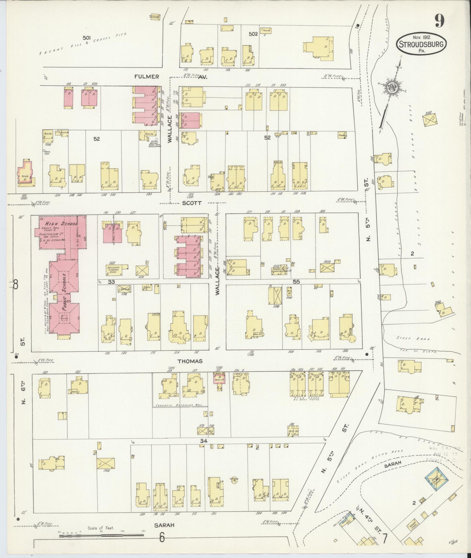 Sanborn Fire Insurance Map from Stroudsburg, Monroe County, Pennsylvania (1912), Sheet #0009 - Historic Sanborn Fire Insurance Map Print, vintage old map wall art, antique decor, genealogy gift, Pennsylvania Pennsylvania map