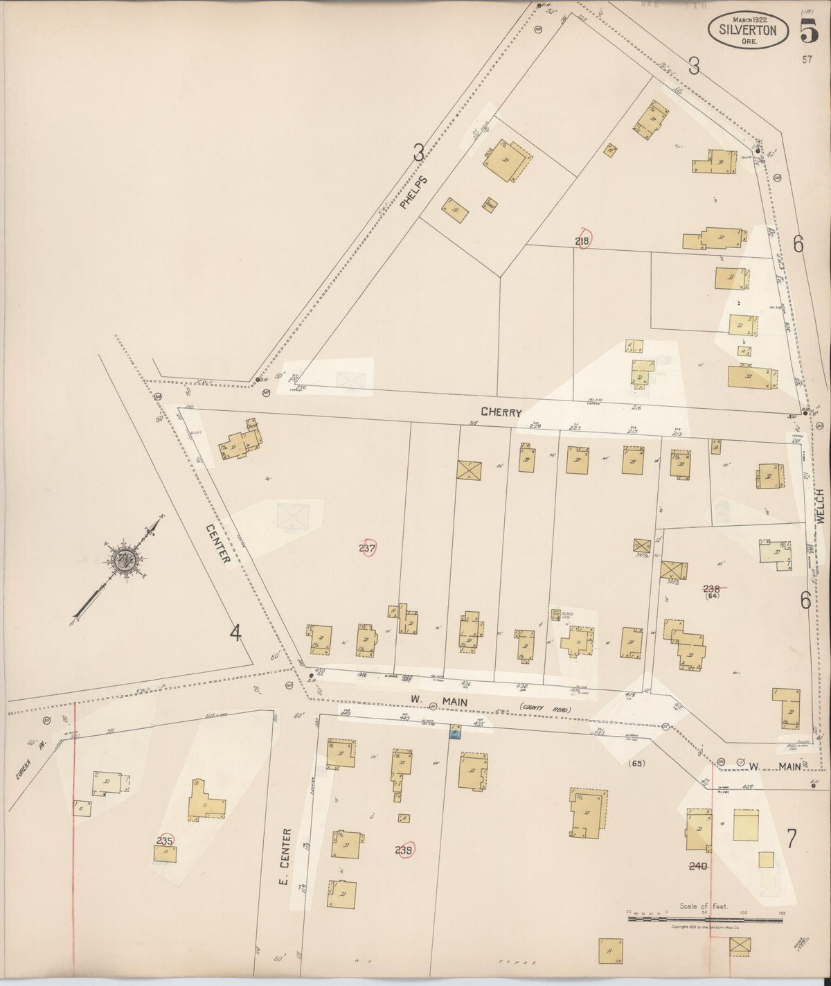 Sanborn Fire Insurance Map from Silverton, Marion County, Oregon (1939), Sheet #0005 - Historic Sanborn Fire Insurance Map Print, vintage old map wall art, antique decor, genealogy gift, Oregon Oregon map