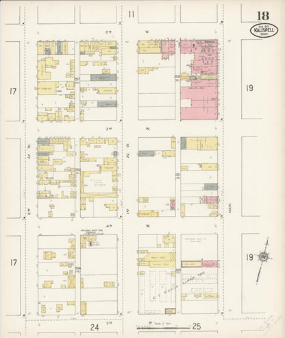 Sanborn Fire Insurance Map from Kalispell, Flathead County, Montana (1910), Sheet #0018 - Complete Map Set gallery image, historic Sanborn map, vintage wall art, Montana Montana