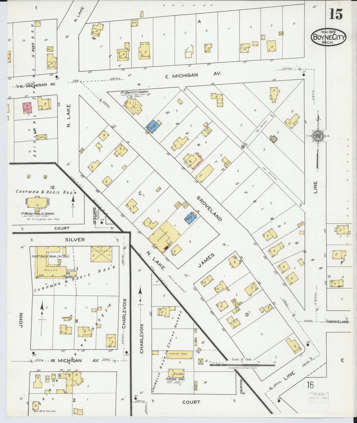 Sanborn Fire Insurance Map from Boyne City, Charlevoix County, Michigan (1919), Sheet #0015 - Historic Sanborn Fire Insurance Map Print, vintage old map wall art, antique decor, genealogy gift, Michigan Michigan map