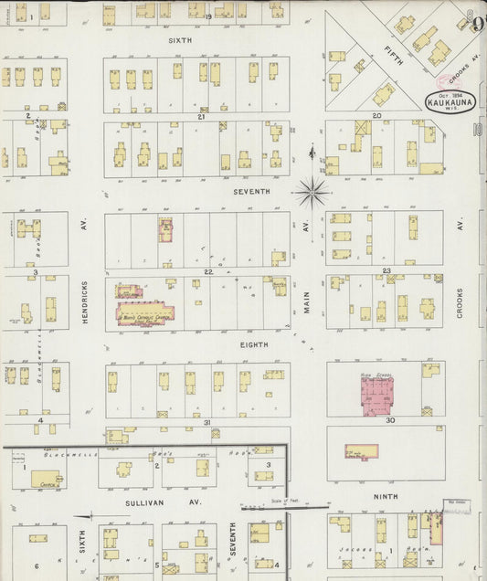 Sanborn Fire Insurance Map from Kaukauna, Outagamie County, Wisconsin (1894), Sheet #0009 - Historic Sanborn Fire Insurance Map Print, vintage old map wall art, antique decor, genealogy gift, Wisconsin Wisconsin map
