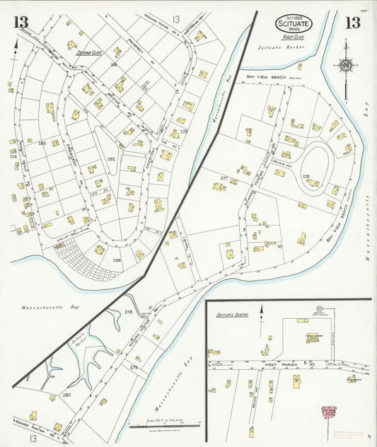 Sanborn Fire Insurance Map from Scituate, Plymouth County, Massachusetts (1926), Sheet #0013 - Historic Sanborn Fire Insurance Map Print, vintage old map wall art, antique decor, genealogy gift, Massachusetts Massachusetts map