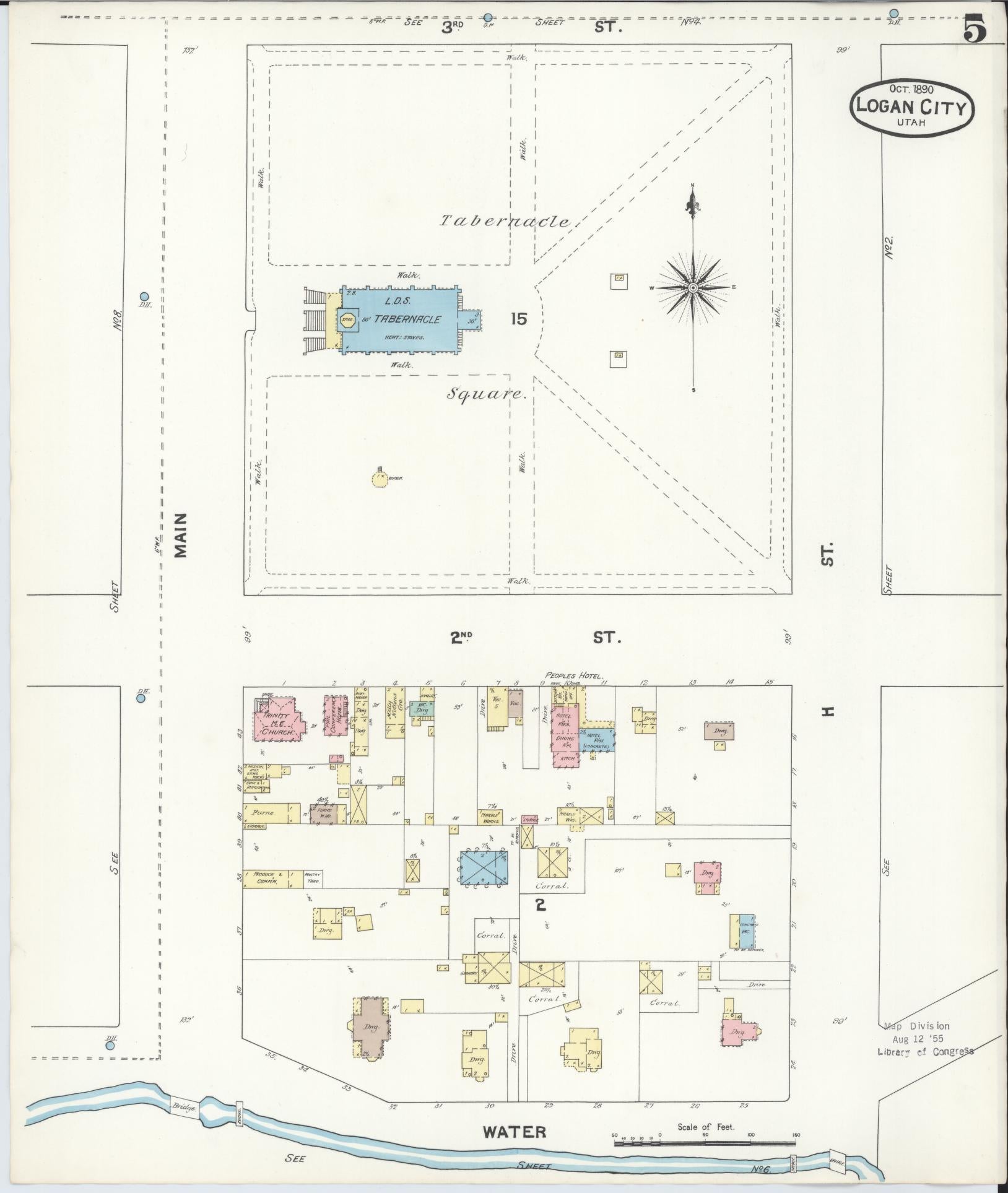 Sanborn Fire Insurance Map from Logan, Cache County, Utah (1890), Sheet #0005 - Historic Sanborn Fire Insurance Map Print, vintage old map wall art, antique decor, genealogy gift, Utah Utah map
