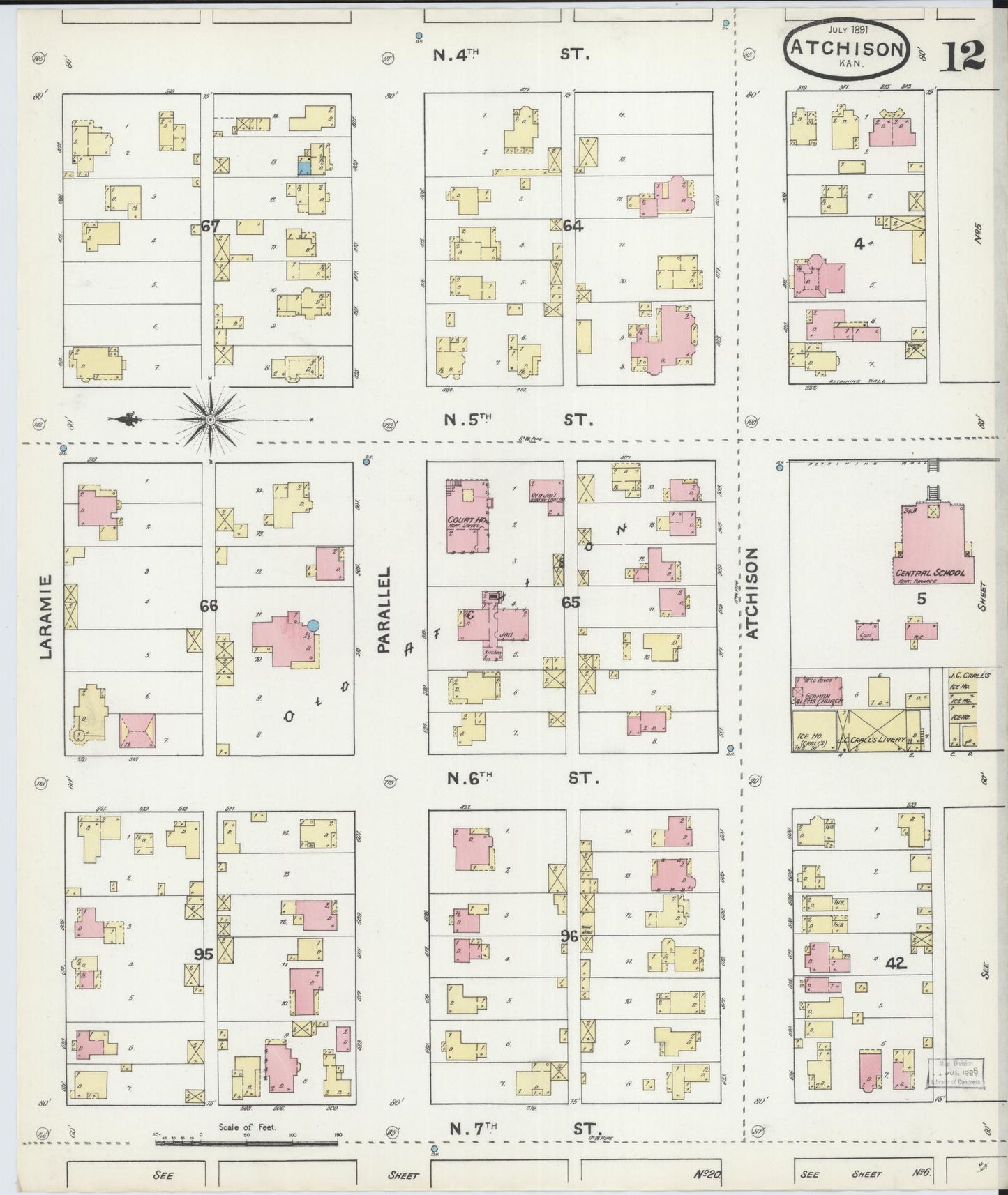 Sanborn Fire Insurance Map from Atchison, Atchison County, Kansas (1891), Sheet #0012 - Complete Map Set gallery image, historic Sanborn map, vintage wall art, Kansas Kansas