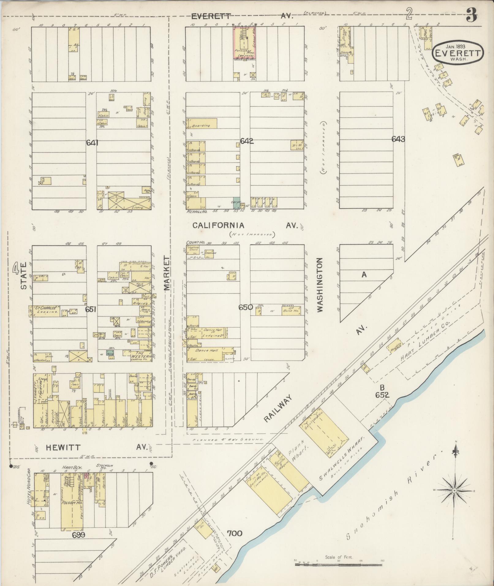 Sanborn Fire Insurance Map from Everett, Snohomish County, Washington (1893), Sheet #0002 - Historic Sanborn Fire Insurance Map Print, vintage old map wall art, antique decor, genealogy gift, Washington Washington map