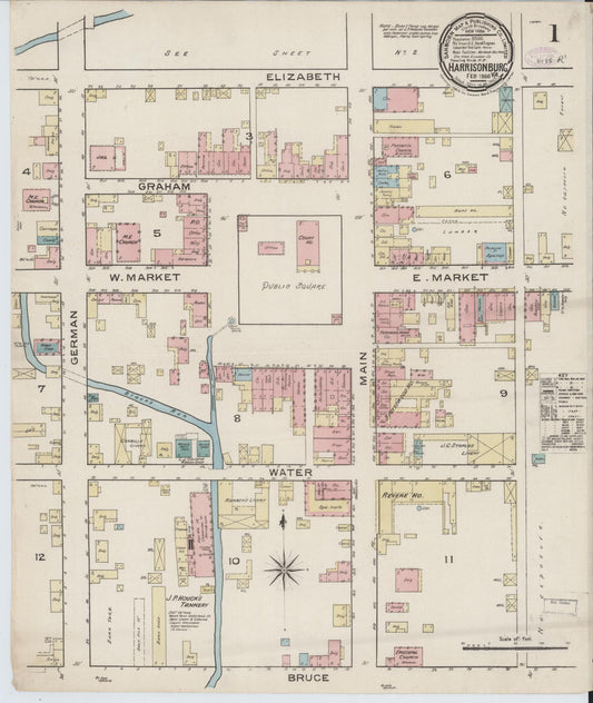 Sanborn Fire Insurance Map from Harrisonburg, Independent Cities, Virginia (1886), Sheet #0001 - Complete Map Set gallery image, historic Sanborn map, vintage wall art, Virginia Virginia