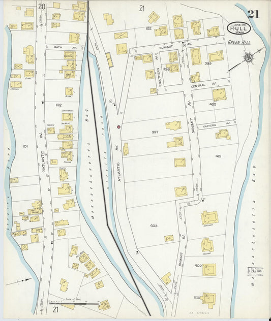 Sanborn Fire Insurance Map from Hull, Plymouth County, Massachusetts (1916), Sheet #0021 - Historic Sanborn Fire Insurance Map Print, vintage old map wall art, antique decor, genealogy gift, Massachusetts Massachusetts map
