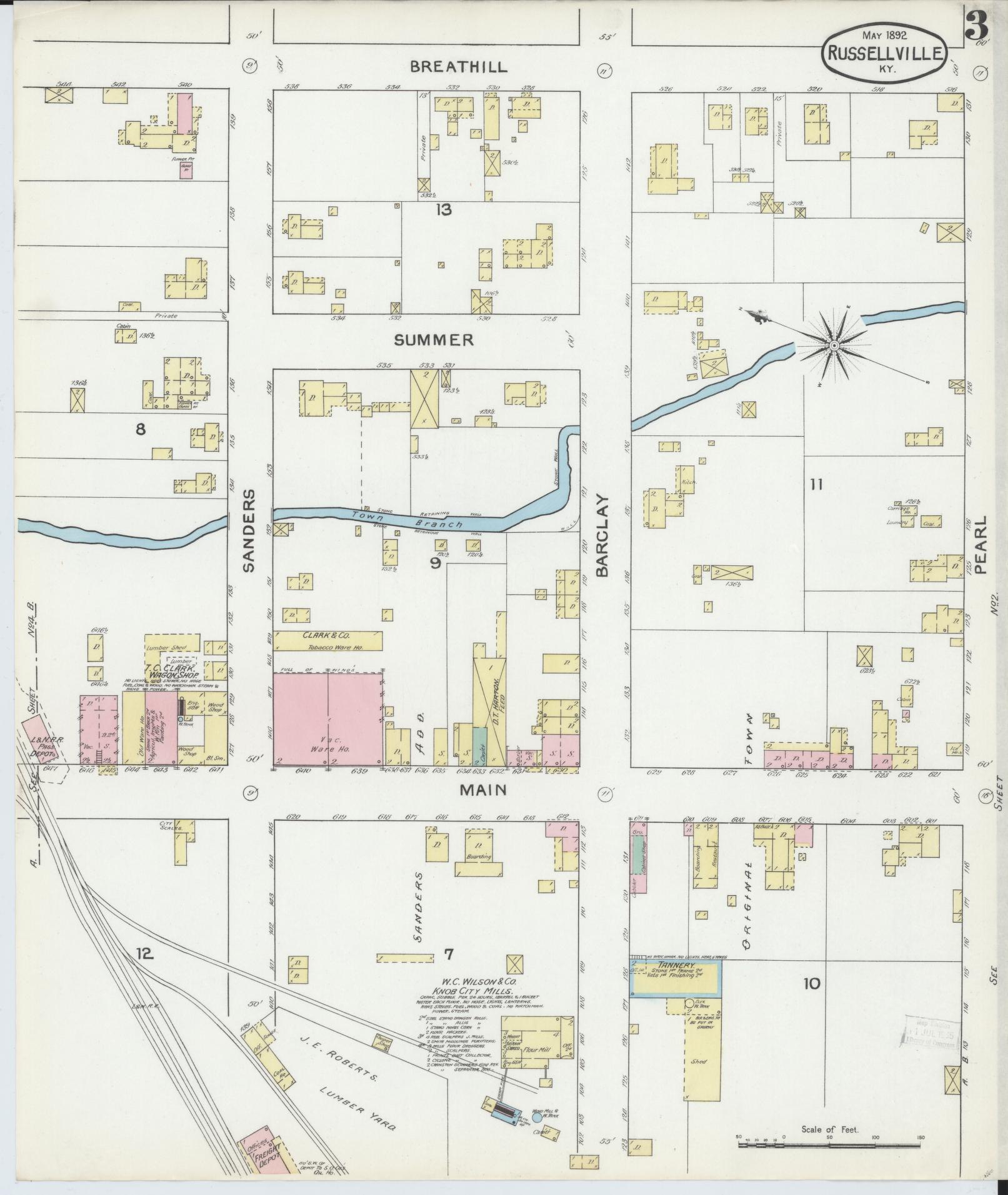 Sanborn Fire Insurance Map from Russellville, Logan County, Kentucky (1892), Sheet #0003 - Complete Map Set gallery image, historic Sanborn map, vintage wall art, Kentucky Kentucky