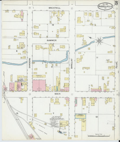 Sanborn Fire Insurance Map from Russellville, Logan County, Kentucky (1892), Sheet #0003 - Complete Map Set gallery image, historic Sanborn map, vintage wall art, Kentucky Kentucky