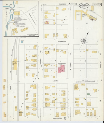 Sanborn Fire Insurance Map from Big Rapids, Mecosta County, Michigan (1908), Sheet #0014 - Complete Map Set gallery image, historic Sanborn map, vintage wall art, Michigan Michigan
