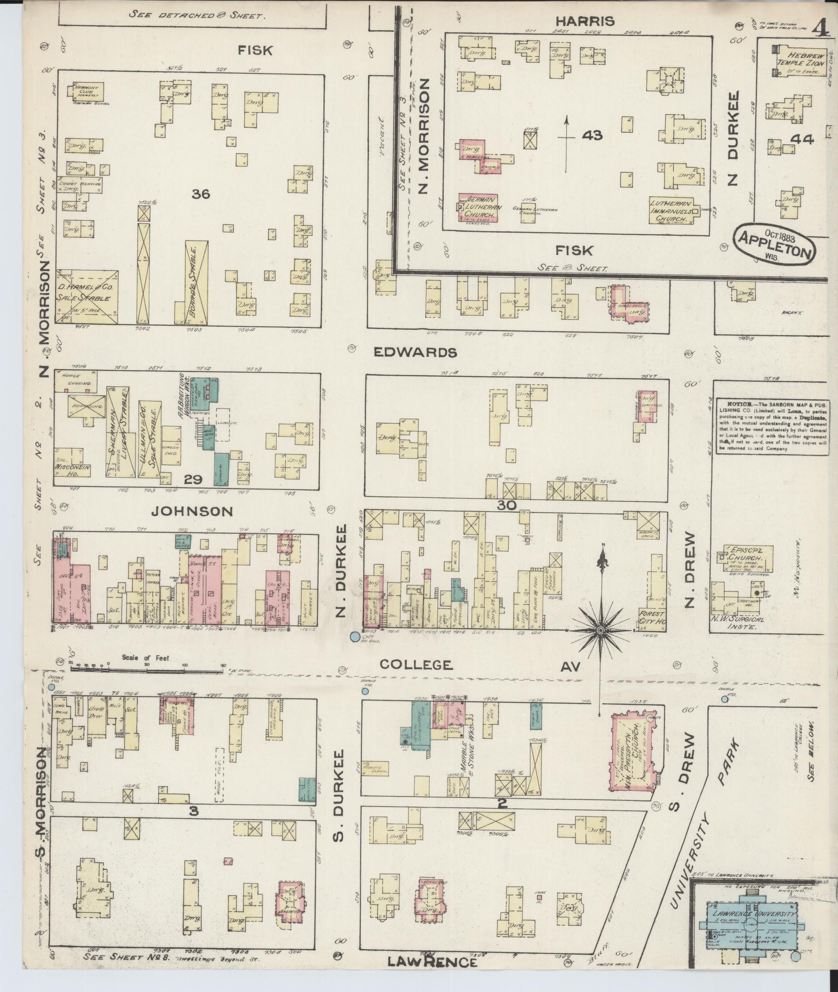 Sanborn Fire Insurance Map from Appleton, Outagamie County, Wisconsin (1883), Sheet #0004 - Complete Map Set gallery image, historic Sanborn map, vintage wall art, Wisconsin Wisconsin