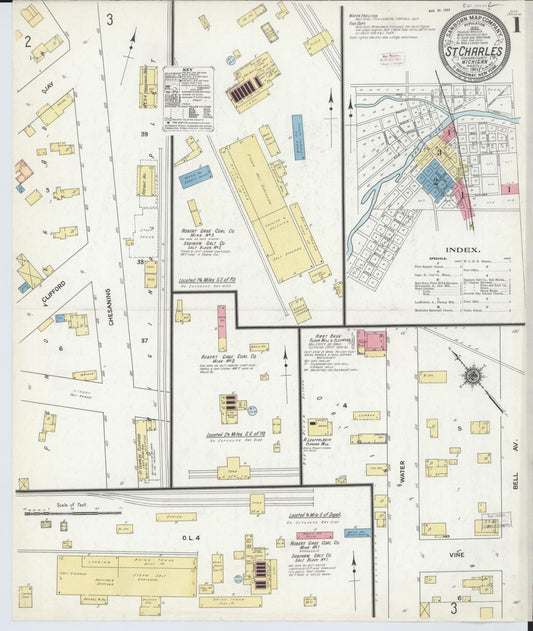Sanborn Fire Insurance Map from Saint Charles, Saginaw County, Michigan (1911), Sheet #0001 - Historic Sanborn Fire Insurance Map Print, vintage old map wall art, antique decor, genealogy gift, Michigan Michigan map