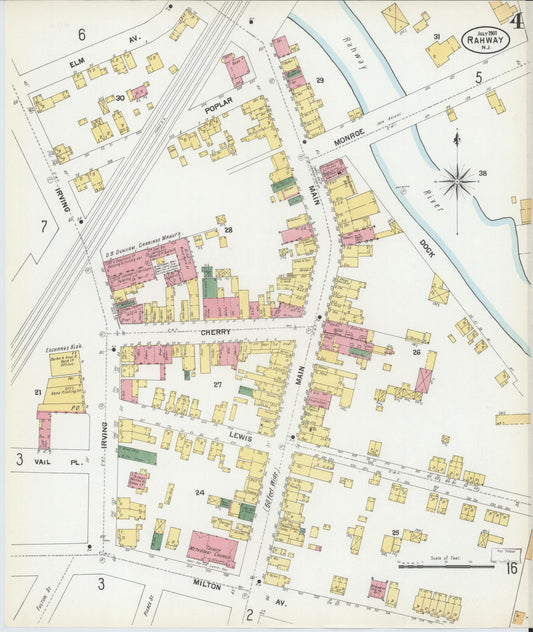 Sanborn Fire Insurance Map from Rahway, Union County, New Jersey (1901), Sheet #0004 - Historic Sanborn Fire Insurance Map Print, vintage old map wall art, antique decor, genealogy gift, New Jersey New Jersey map