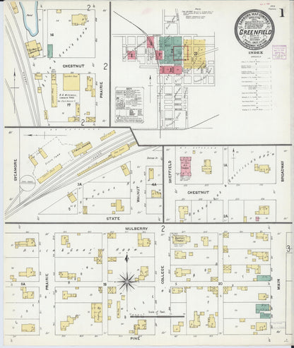 Sanborn Fire Insurance Map from Greenfield, Greene County, Illinois (1906), Sheet #0001 - Complete Map Set gallery image, historic Sanborn map, vintage wall art, Illinois Illinois