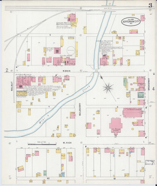 Sanborn Fire Insurance Map from Jefferson City, Cole County, Missouri (1898), Sheet #0003 - Historic Sanborn Fire Insurance Map Print, vintage old map wall art, antique decor, genealogy gift, Missouri Missouri map