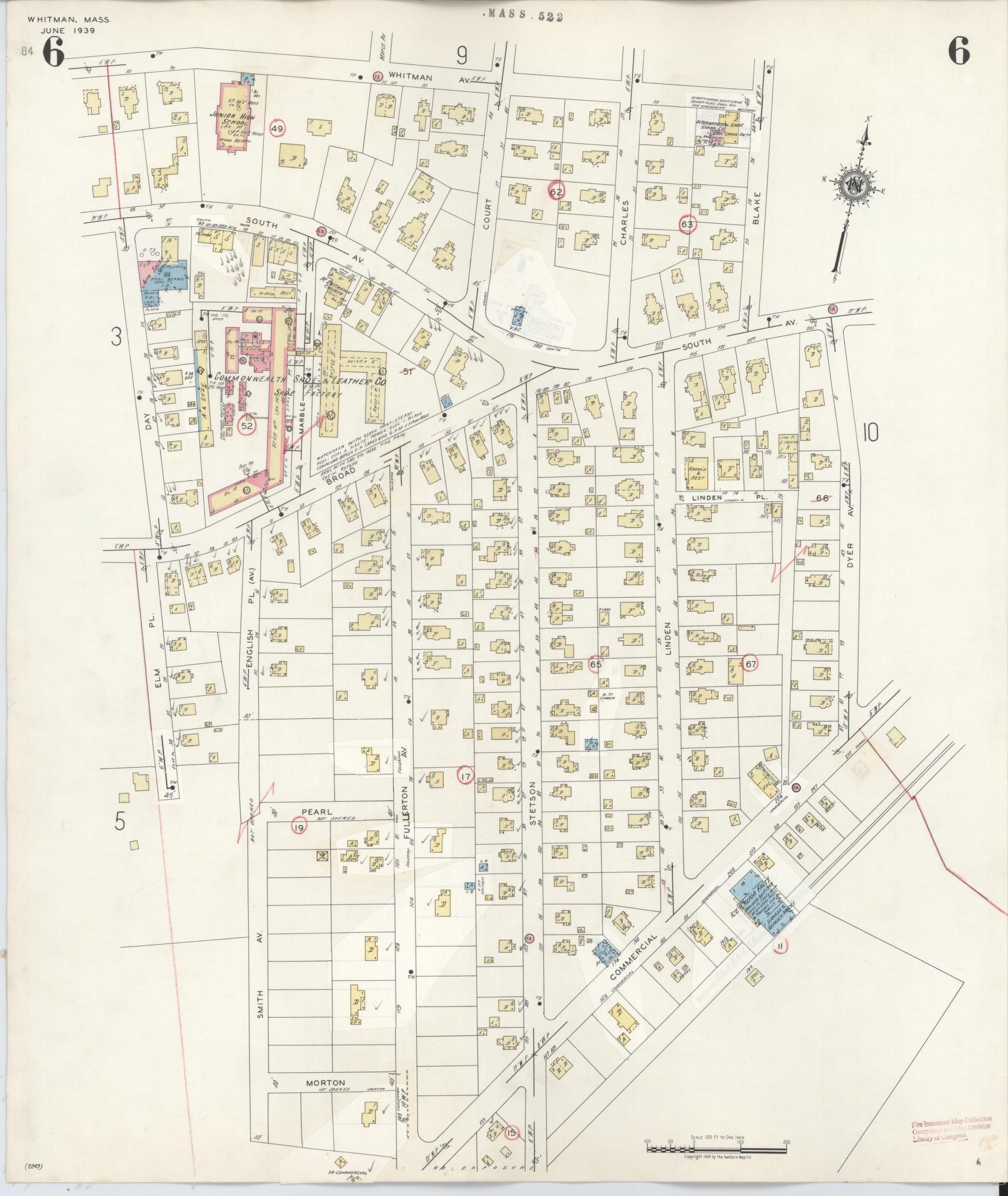 Sanborn Fire Insurance Map from Whitman, Plymouth County, Massachusetts (1950), Sheet #0006 - Complete Map Set gallery image, historic Sanborn map, vintage wall art, Massachusetts Massachusetts