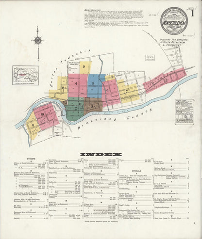 Sanborn Fire Insurance Map from New Bethlehem, Clarion County, Pennsylvania (1921), Sheet #0001 - Historic Sanborn Fire Insurance Map Print, vintage old map wall art, antique decor, genealogy gift, Pennsylvania Pennsylvania map