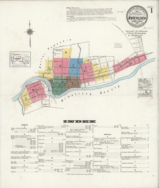 Sanborn Fire Insurance Map from New Bethlehem, Clarion County, Pennsylvania (1921), Sheet #0001 - Historic Sanborn Fire Insurance Map Print, vintage old map wall art, antique decor, genealogy gift, Pennsylvania Pennsylvania map