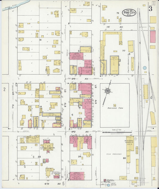 Sanborn Fire Insurance Map from Pine City, Pine County, Minnesota (1921), Sheet #0003 - Historic Sanborn Fire Insurance Map Print, vintage old map wall art, antique decor, genealogy gift, Minnesota Minnesota map