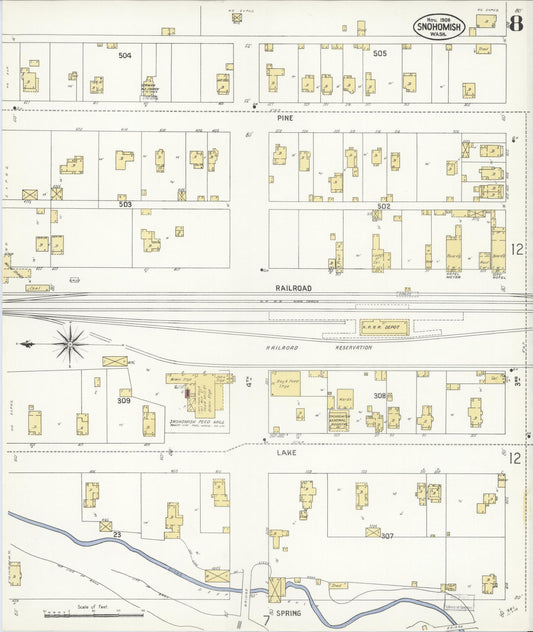 Sanborn Fire Insurance Map from Snohomish, Snohomish County, Washington (1908), Sheet #0008 - Historic Sanborn Fire Insurance Map Print, vintage old map wall art, antique decor, genealogy gift, Washington Washington map