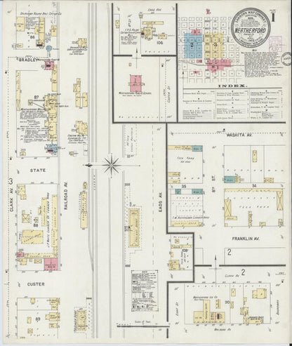 Sanborn Fire Insurance Map from Weatherford, Custer County, Oklahoma (1902), Sheet #0001 - Complete Map Set gallery image, historic Sanborn map, vintage wall art, Oklahoma Oklahoma