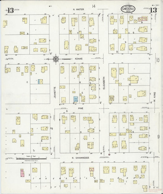Sanborn Fire Insurance Map from Owosso, Shiawassee County, Michigan (1924), Sheet #0013 - Historic Sanborn Fire Insurance Map Print, vintage old map wall art, antique decor, genealogy gift, Michigan Michigan map