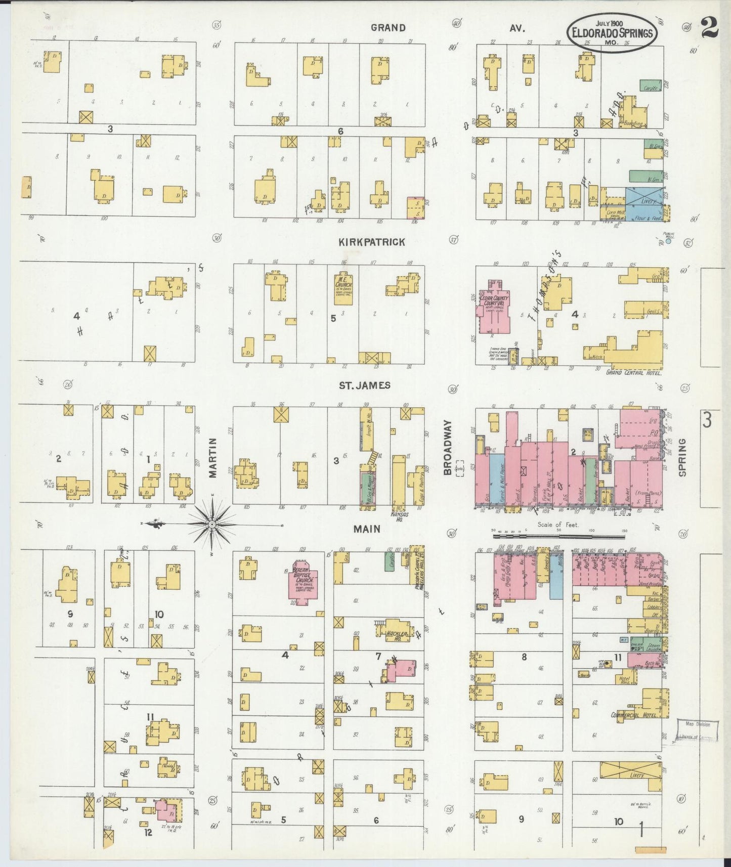 Sanborn Fire Insurance Map from Eldorado Springs, Cedar County, Missouri (1900), Sheet #0002 - Complete Map Set gallery image, historic Sanborn map, vintage wall art, Missouri Missouri