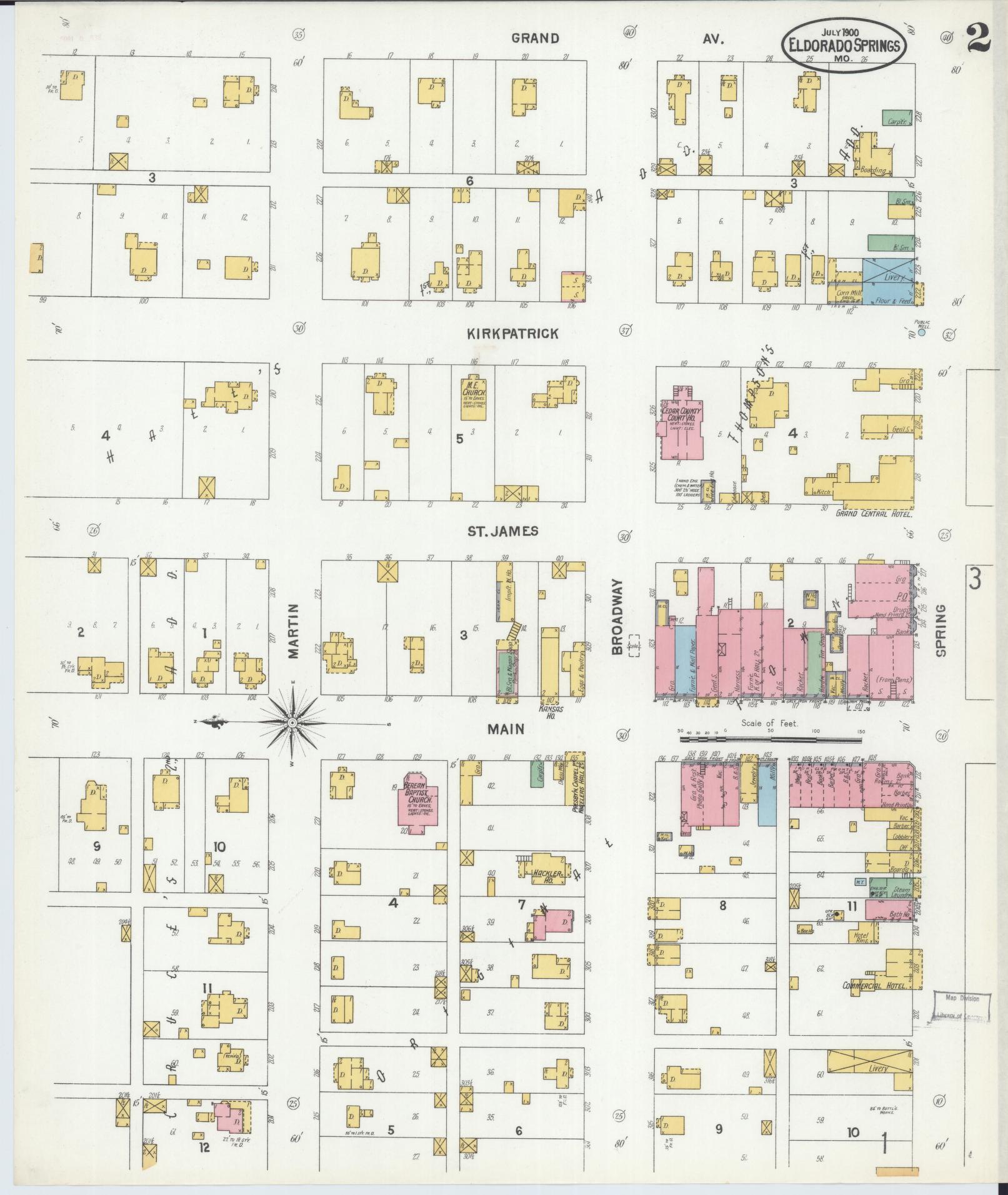 Sanborn Fire Insurance Map from Eldorado Springs, Cedar County, Missouri (1900), Sheet #0002 - Complete Map Set gallery image, historic Sanborn map, vintage wall art, Missouri Missouri
