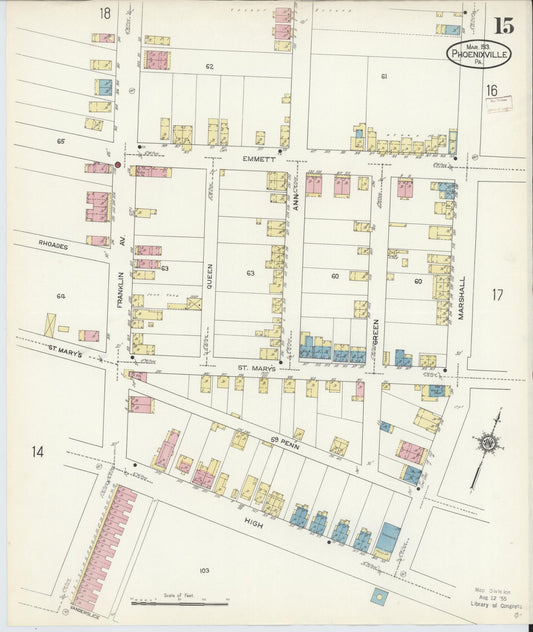 Sanborn Fire Insurance Map from Phoenixville, Chester County, Pennsylvania (1913), Sheet #0015 - Historic Sanborn Fire Insurance Map Print, vintage old map wall art, antique decor, genealogy gift, Pennsylvania Pennsylvania map